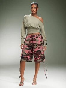 Denimoi Oversized Camo Cargo Jorts Fashion Jorts Fashion Streetwear Cool Girl Jeans Summer Camo Jorts - Multicolor - View 3