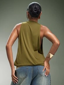 Denimoi Women's Solid Color Casual Versatile Daily Wear Halter Neck Top - Army Green - View 2