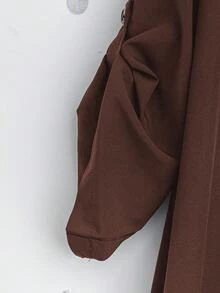 SHEIN Tall CURVE 大码女式法式休闲V领短袖夏季连衣裙 - 咖啡棕 - 查看 6