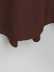 SHEIN Tall CURVE 大码女式法式休闲V领短袖夏季连衣裙 - 咖啡棕 - 查看 7