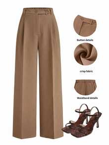 Lavishia Women's Solid Color Casual Versatile Daily Wear Long Pants - Khaki - View 3