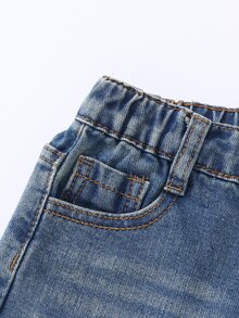 SHEIN Young Girl Y2K Street Daily Elastic Waist Straight Jeans With Flat Pockets Daily OOTD Autumn Winter - Medium Wash - View 5