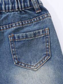 SHEIN Young Girl Y2K Street Daily Elastic Waist Straight Jeans With Flat Pockets Daily OOTD Autumn Winter - Medium Wash - View 6