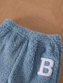 SHEIN Playful Pals Baby Boys Soft Plush Embroidered Letter Contrast Color Personalized Jacket & Pants Set - Blue - View 6