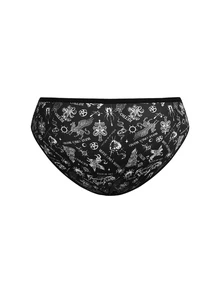 AltBold 3pcs Plus Size Gothic Print Triangle Panties - Black and White - View 8