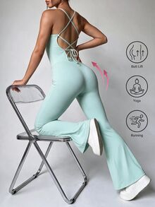 Slayform Slayform Jumpsuit Wanita Kasual Serbaguna untuk Olahraga Luar Ruangan dengan Potongan Kaki Mengembang - Mint Green - View 2