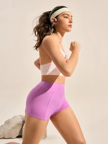 SHEIN Sports Women's New High Elasticity Butt-Lifting Slimming Purple Sports Shorts - Mauve Purple - View 6