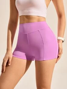SHEIN Sports Women's New High Elasticity Butt-Lifting Slimming Purple Sports Shorts - Mauve Purple - View 4