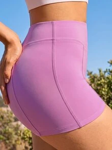SHEIN Sports Women's New High Elasticity Butt-Lifting Slimming Purple Sports Shorts - Mauve Purple - View 2