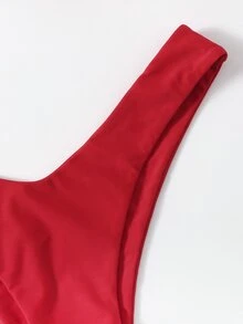 Swim Basics 2pcs Women's Solid Color Twist Sexy Bikini Swimwear Set, Summer Beach - Red - View 4