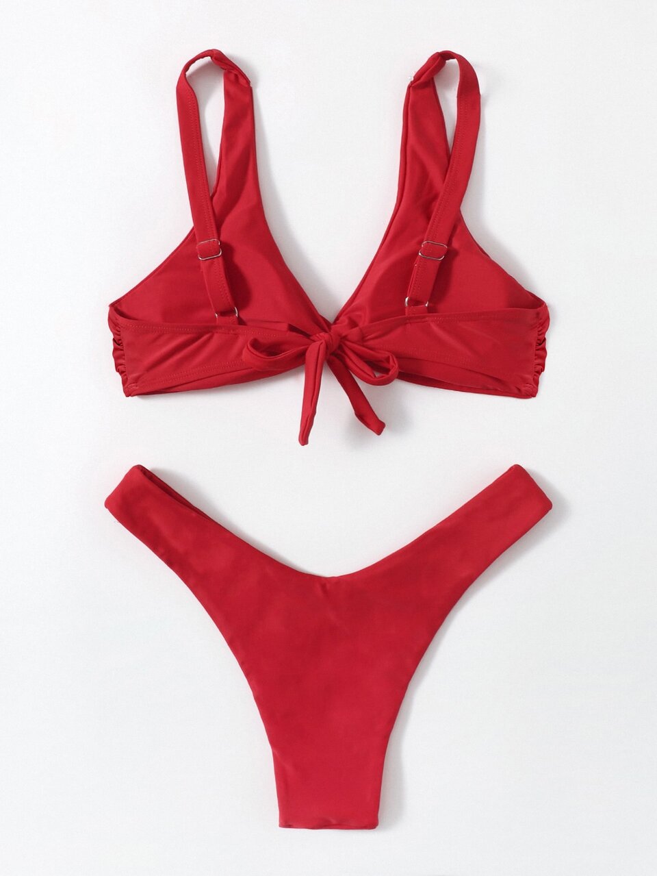 2pcs Women's Solid Color Twist Sexy Bikini Swimwear Set, Summer Beach