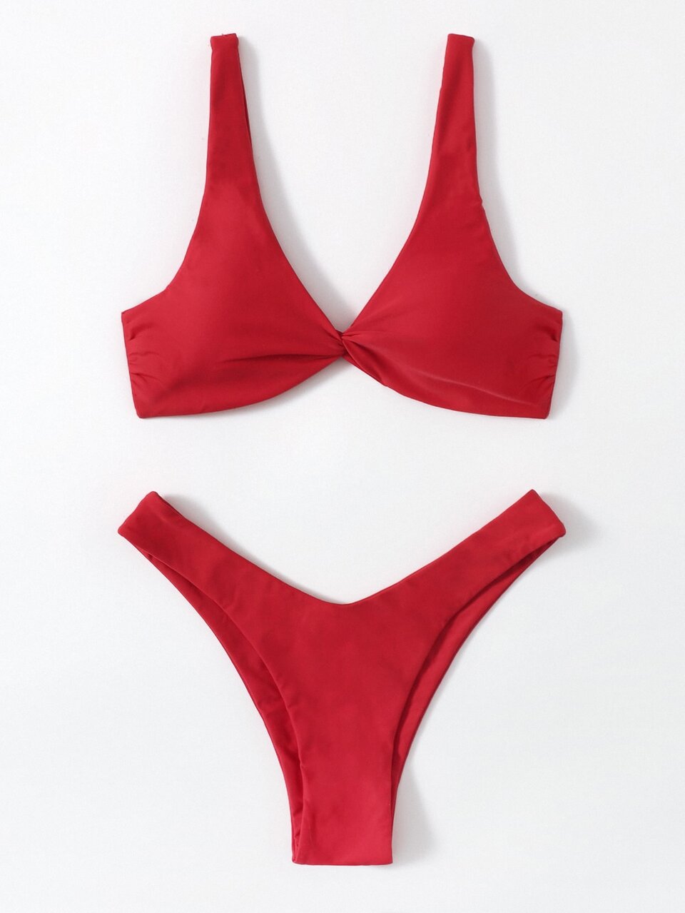 2pcs Women's Solid Color Twist Sexy Bikini Swimwear Set, Summer Beach
