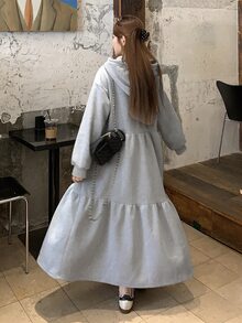 DAZY Gaun Kasual Lengan Panjang Berkerudung Gaya Korea untuk Wanita, Cocok untuk Musim Gugur - Grey - View 2