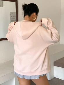 Betty Boop x DAZY Curve Cartoon Pattern Embroidered Plus Size Thermal Lined Thick Hooded Loose Zipper Front Long Sleeve Sweatshirt For Spring Autumn Winter Hoodies - Pink - View 2