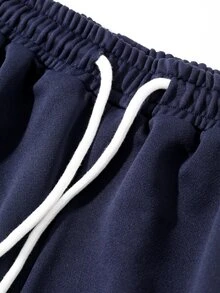 Betty Boop x DAZY Curve Celana Sweatpants Kasual Jalanan Serbaguna dengan Motif Huruf dan Pinggang Elastis untuk Musim Gugur - Navy Blue - View 4
