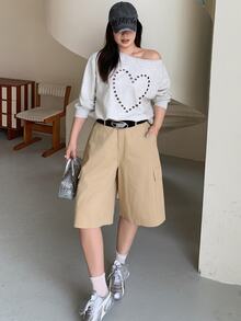 Dazy Plus Plus Size Women's Solid Color Casual Versatile Daily Wear Cargo Shorts - Khaki - View 6