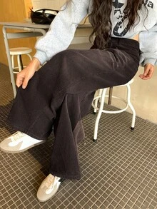 DAZY Women's Corduroy Wide Leg Loose Casual Long Pants With Pockets Fall - Coffee Brown - View 4