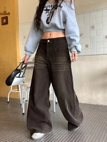 DAZY Women's Corduroy Wide Leg Loose Casual Long Pants With Pockets Fall - Coffee Brown - View 7