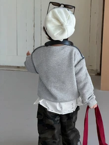 Dazy Kids كنزة رياضية كاجوال بأكمام طويلة وياقة دائرية للأولاد الرضع فصل الخريف - رمادي - مشاهدة 2