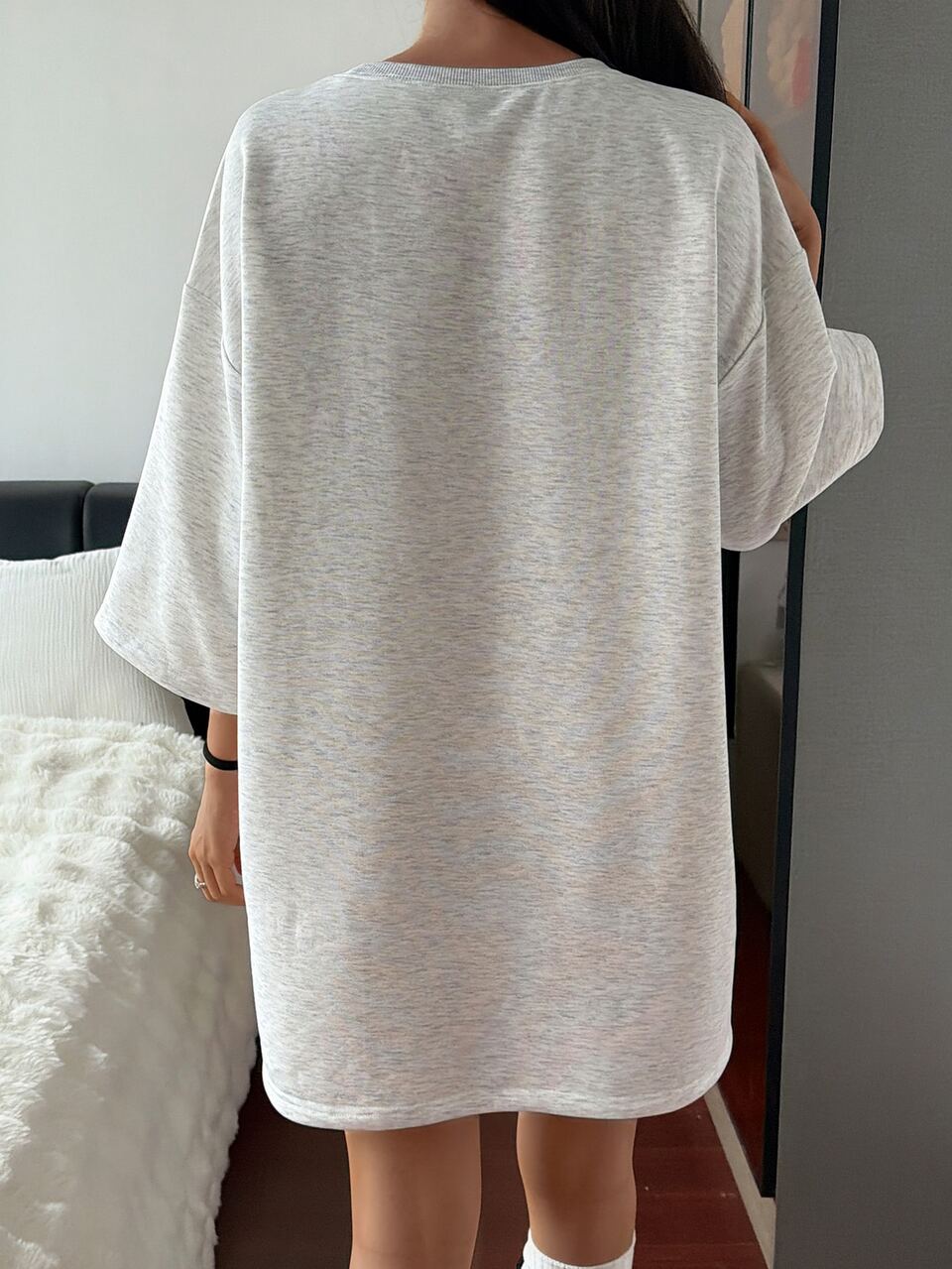 Women's Letter Print Round Neck Drop Shoulder Casual Sleep Dress Fall