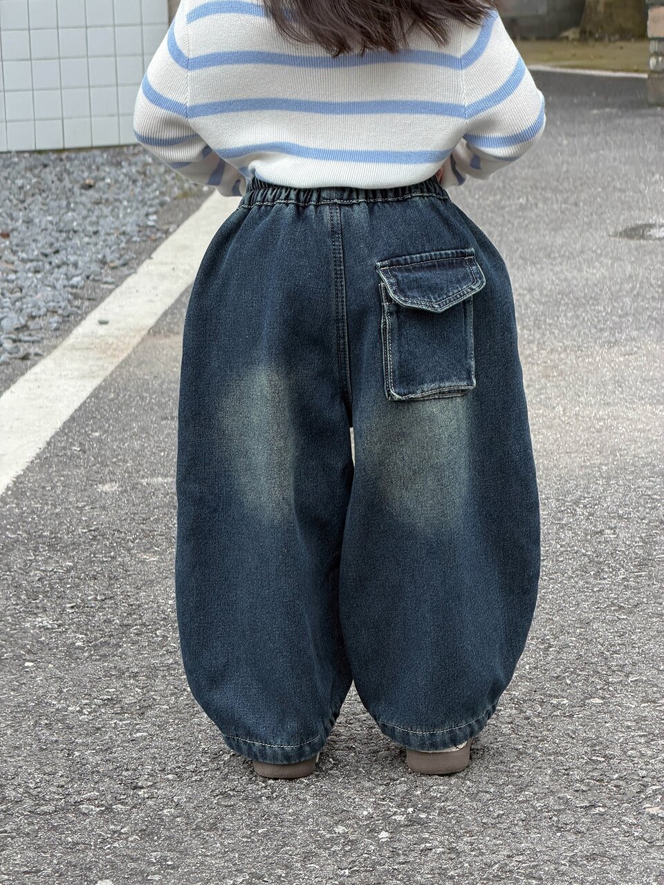 Loose Casual Vintage Distressed Washed Denim Jeans Young Girl Long Pants Thermal Lined Autumn/Winter Young Girl)