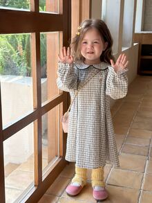 Dazy Kids Infant (Girl) Plaid Collar Puff Short Sleeve Dress Fall - Grey - View 5