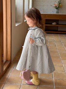 Dazy Kids Infant (Girl) Plaid Collar Puff Short Sleeve Dress Fall - Grey - View 1