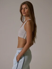 Musera Sport Grey Marl Scoop Neck Contrast Side Stripe Racer Back Sports Coord Bra Fall Winter Autumn Fitness Gym Pilates - Grey - View 4