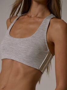 Musera Sport Grey Marl Scoop Neck Contrast Side Stripe Racer Back Sports Coord Bra Fall Winter Autumn Fitness Gym Pilates - Grey - View 3