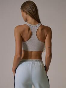 Musera Sport Grey Marl Scoop Neck Contrast Side Stripe Racer Back Sports Coord Bra Fall Winter Autumn Fitness Gym Pilates - Grey - View 5