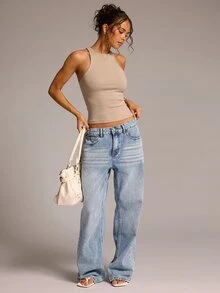 SHEIN BAE حمالة صدر نسائية بتصميم تانك توب بظهر رياضي وكوب ثابت، بلون كاكي نيود، مناسبة لجميع الفصول، ملائمة للرياضة والارتداء اليومي والتنقل - كاكي - مشاهدة 5