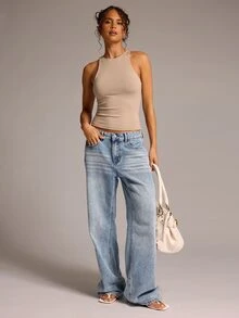 SHEIN BAE حمالة صدر نسائية بتصميم تانك توب بظهر رياضي وكوب ثابت، بلون كاكي نيود، مناسبة لجميع الفصول، ملائمة للرياضة والارتداء اليومي والتنقل - كاكي - مشاهدة 4