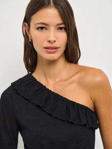 Nöista Black One Shoulder Fitted Top With Ruffle Detail.Fall Winter, Party.Evening,Special Occasions - Pink - View 5