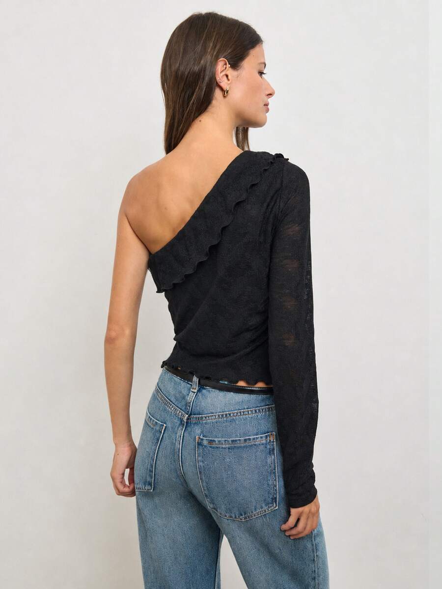 Nöista Black One Shoulder Fitted Top With Ruffle Detail.Fall Winter, Party.Evening,Special Occasions - Pink - View 1