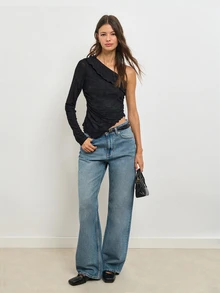 Nöista Black One Shoulder Fitted Top With Ruffle Detail.Fall Winter, Party.Evening,Special Occasions - Pink - View 3