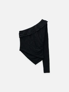 Nöista Black One Shoulder Fitted Top With Ruffle Detail.Fall Winter, Party.Evening,Special Occasions - Pink - View 7