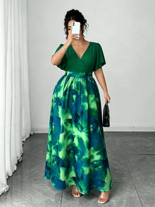 DreamSkyne 大尺碼女款春夏波希米亞風海灘度假休閒旅行風高端設計多彩不對稱幾何印花時尚迷人性感圓領荷葉袖長洋裝 - 彩色 - 查看 7