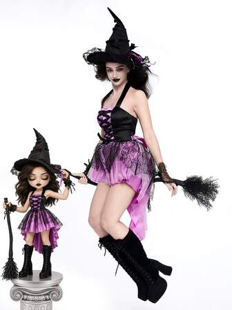 ROMWE Avant Adult Sexy Purple Tailcoat Witch Costume, Halloween Witch Queen Fantasy Cosplay Dress For Women