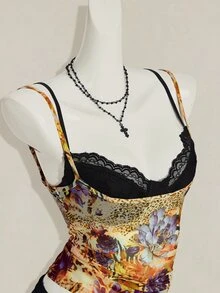 SHEIN ICON 女款黃色透視細肩帶上衣配蕾絲內衣兩件套，夜店外訪夏季性感Y2K風格 - 彩色 - 查看 8