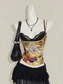 SHEIN ICON 女款黃色透視細肩帶上衣配蕾絲內衣兩件套，夜店外訪夏季性感Y2K風格 - 彩色 - 查看 11