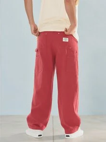 FORM&CHAOS Men's Autumn/Winter Retro Red Diagonal Stripe Loose Fit Long Pants - Red - View 2