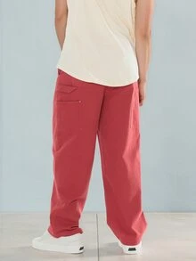 FORM&CHAOS Men's Autumn/Winter Retro Red Diagonal Stripe Loose Fit Long Pants - Red - View 4
