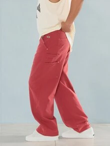 FORM&CHAOS Men's Autumn/Winter Retro Red Diagonal Stripe Loose Fit Long Pants - Red - View 6