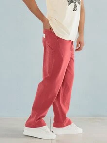 FORM&CHAOS Men's Autumn/Winter Retro Red Diagonal Stripe Loose Fit Long Pants - Red - View 1