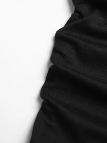 SHEIN 青少年女孩露肩長袖喇叭褲套裝 休閒 Y2K 街頭風 優雅日常 六年級正式黑色秋季 - 黑色 - 查看 5