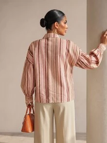 Xyvia Vintage Casual Striped Long Sleeve Shirt - Multicolor - View 2