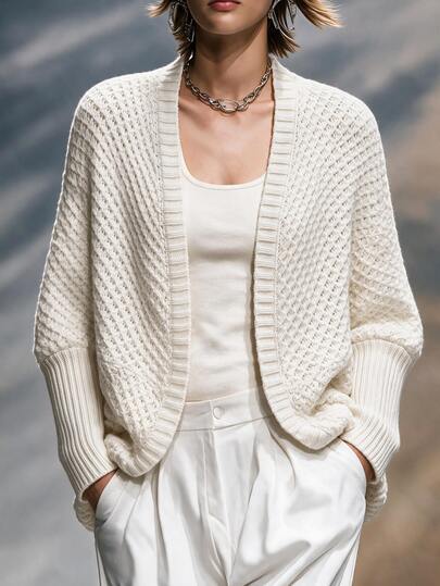 Omancia Vintage Elegant Autumn/Winter Artistic Slouchy Women's Cardigan Brunch White Sweater Festival Casual Knitwear Modern Vintage Elegant Modest French