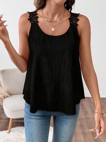 EMERY ROSE Women's New Ruffle Hem A-Line Classic Versatile Camisole - Black - View 7