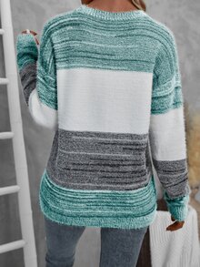 Balvessa Women's Color Block Long Sleeve Sweater Pullover,Long Sleeve Tops Knit Pullover Fall Winter Sweater - Mint Green - View 2