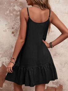 EMERY ROSE Solid Ruffle Hem Cami Dress Vacation Beach Outfits Women - Black - View 2